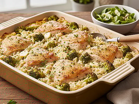 One-Pan Chicken, Broccoli, and Rice Bake