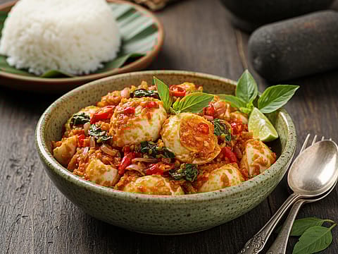 Telur Asin Geprek Sambel Kemangi (Smashed Salted Eggs with Lemon Basil Sambal)