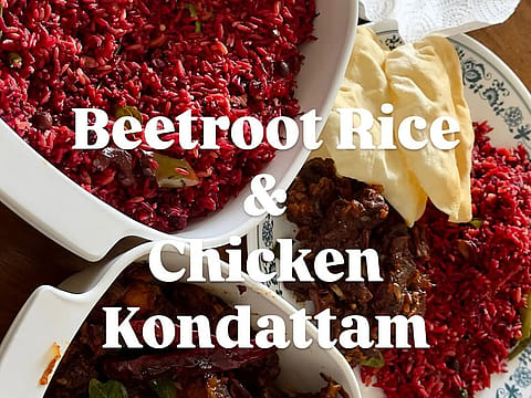 Beetroot Rice with Fiery Chicken Kondattam