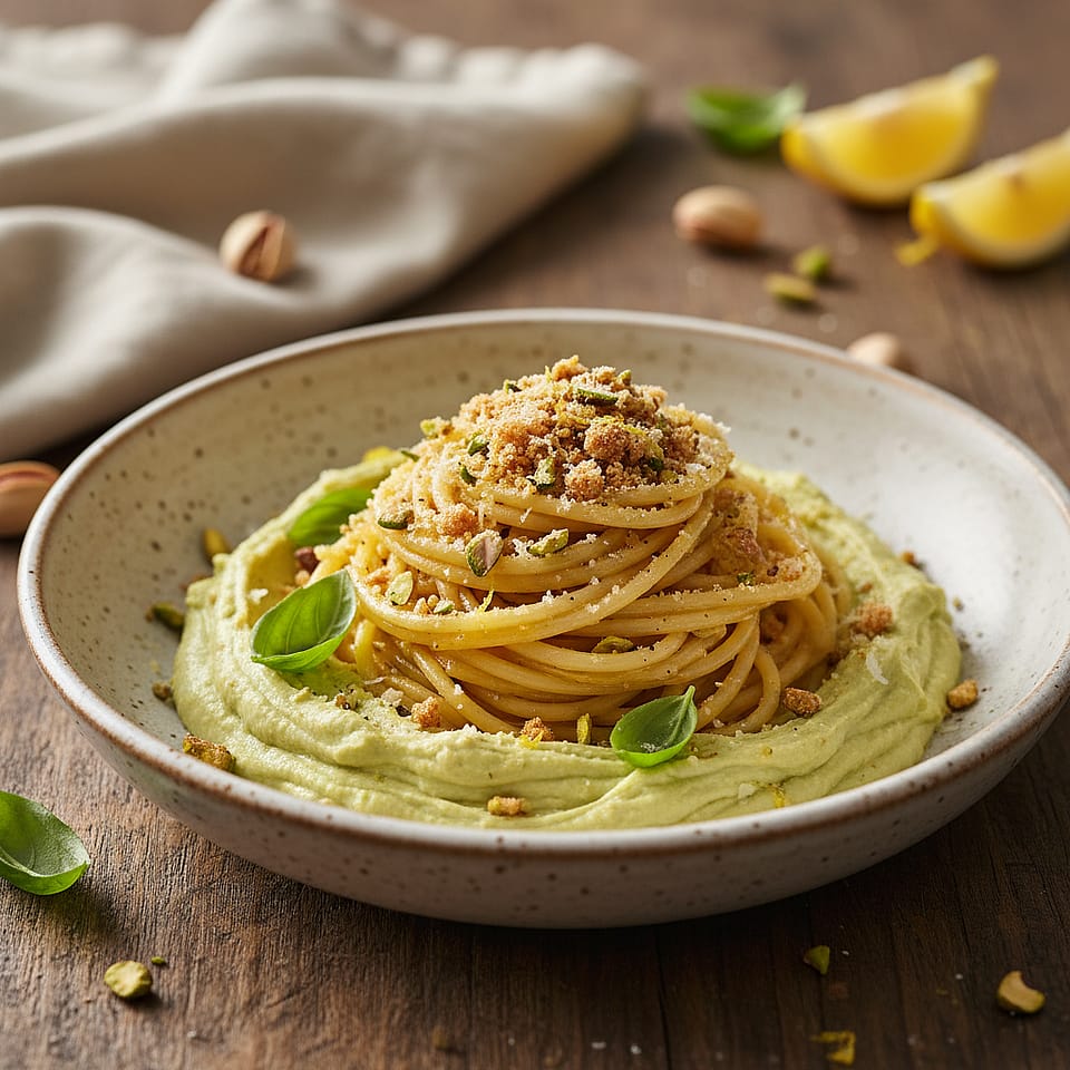 Lemon Spaghetti with Whipped Pistachio Ricotta