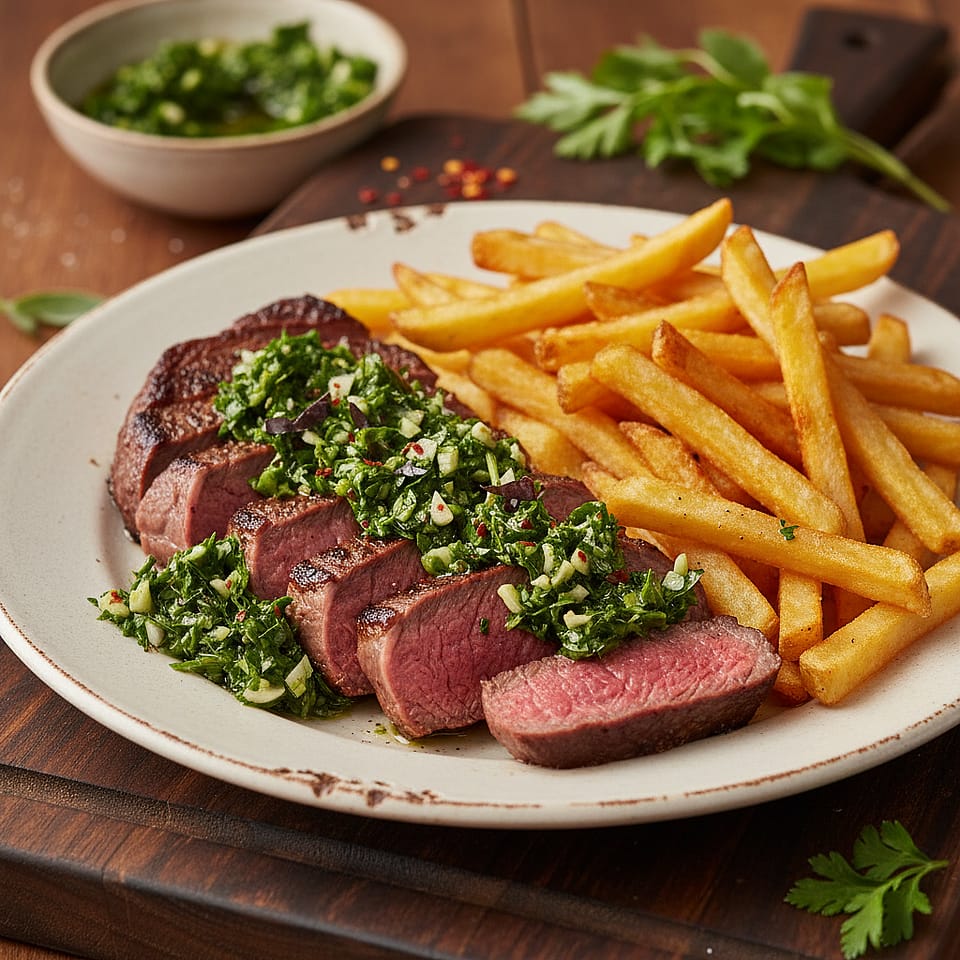 Perfect Steak and Fries with Herbal Chimichurri